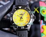 Replica Breitling Superocean Yellow Dial Black Bezel Black Rubber Strap Watch 43mm